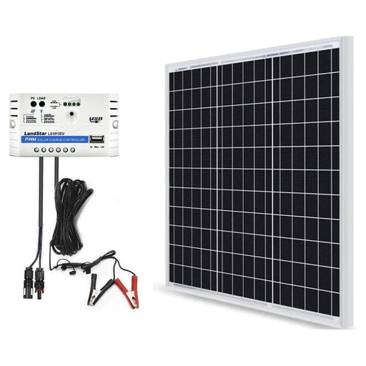 ACOPower 50W 12V Solar Charger Kit, 10A Charge Controller with Alligator Clips