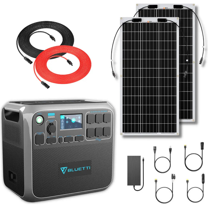 Bluetti AC200P 2000Wh 2000W Solar Generator + 100W Flexible Monocrystalline Solar Panel Kit 2 Panels (200W Total)