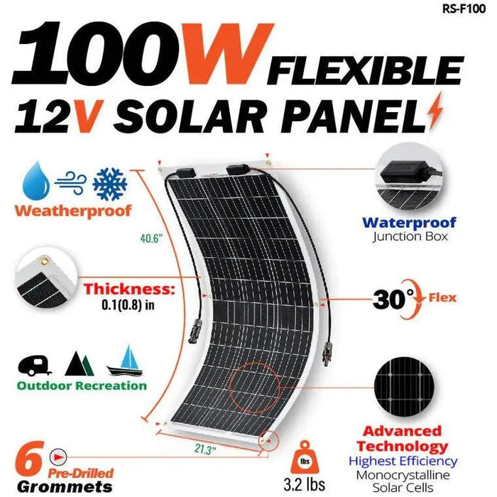 Bluetti AC200P 2000Wh 2000W Solar Generator + 100W Flexible Monocrystalline Solar Panel Kit