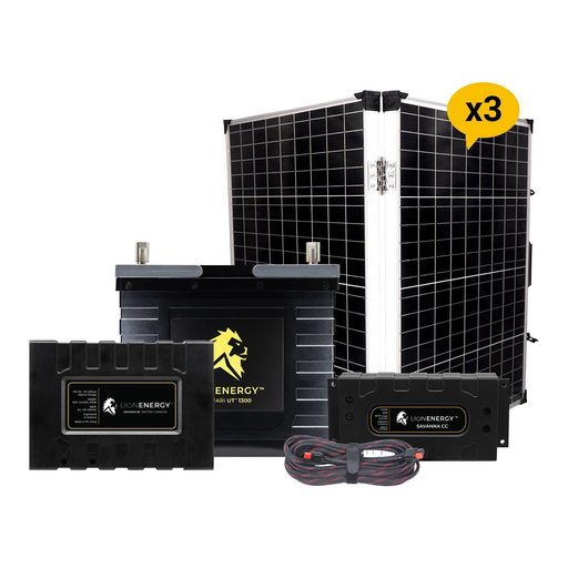 Lion Energy 12V Lithium Battery 105Ah Solar Power System 1-UT1300 w/ Battery Charger + 3 Panels 999RV118