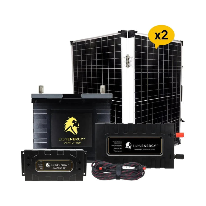 Lion Energy 12V Lithium Battery 105Ah Solar Power System with Inverter 1 - UT1300 + 2 Panels 999RV129