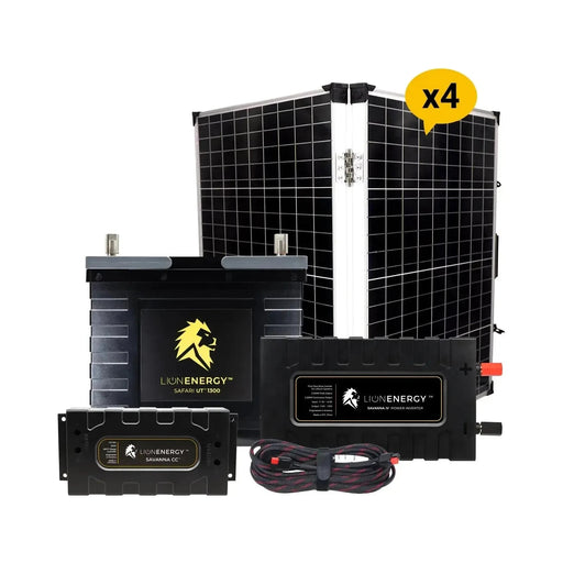 Lion Energy 12V Lithium Battery 105Ah Solar Power System with Inverter 1 - UT1300 + 4 Panels 999RV131