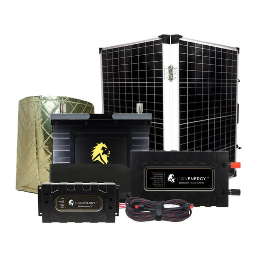 Lion Energy 12V Lithium Battery 105Ah Solar Power System with Inverter 1 - UT1300 w/ battery warmer + Panel 999RV163