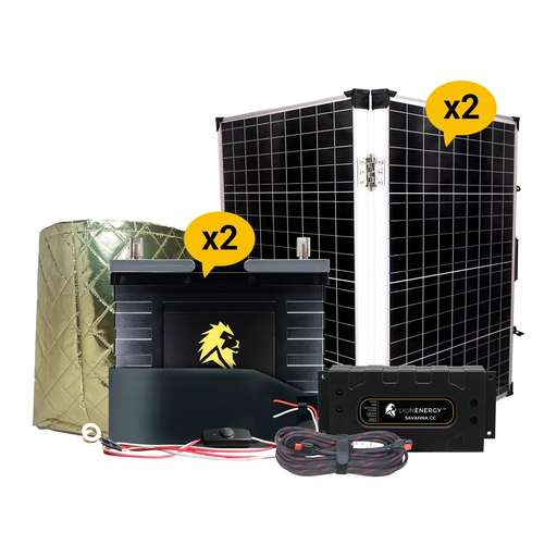 Lion Energy 12V Lithium Battery 210Ah Solar Power System 2 - UT1300’s w/ 2 battery warmers + 2 Panels 999RV260