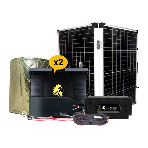 Lion Energy 12V Lithium Battery 210Ah Solar Power System 2 - UT1300’s w/ 2 battery warmers + Panel 999RV259