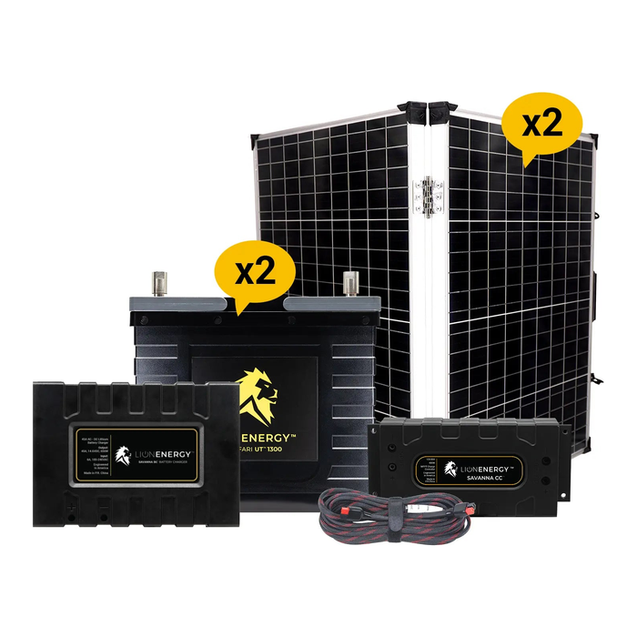 Lion Energy 12V Lithium Battery 210Ah Solar Power System 2 - UT1300’s w/ battery charger + 2 Panels 999RV217