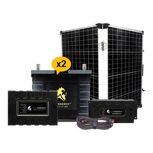 Lion Energy 12V Lithium Battery 210Ah Solar Power System 2 - UT1300’s w/ battery charger + Panel 999RV216