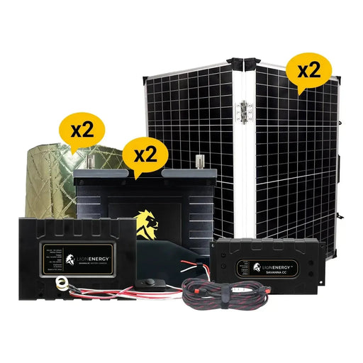 Lion Energy 12V Lithium Battery 210Ah Solar Power System 2 - UT1300’s w/ charger + 2 warmers + 2 Panels 999RV252