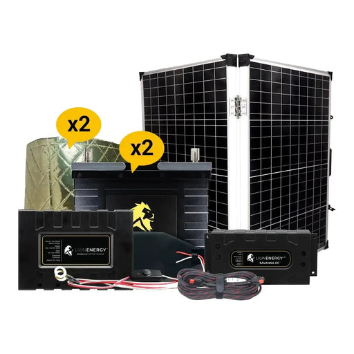 Lion Energy 12V Lithium Battery 210Ah Solar Power System 2 - UT1300’s w/ charger + 2 warmers + Panel 999RV251