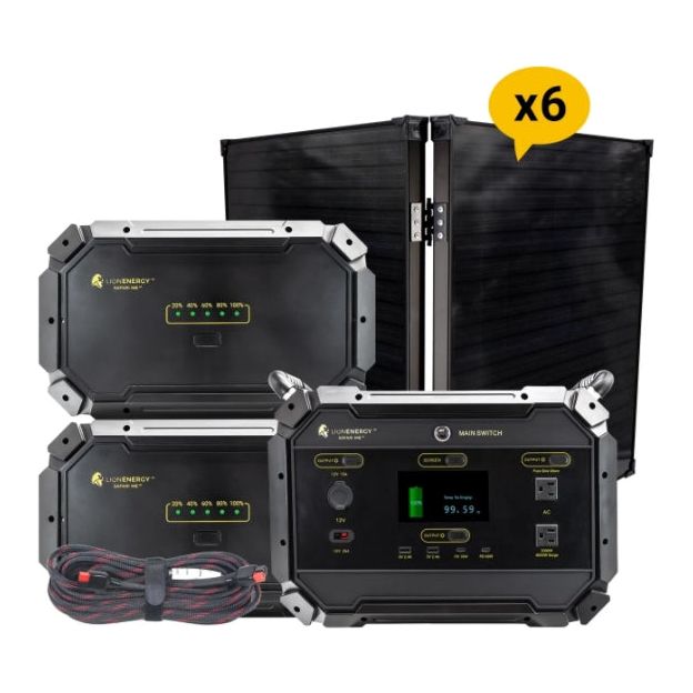 Lion Energy Safari ME+2 XP Portable Power Station Bundle + 6 Panels 999ME128