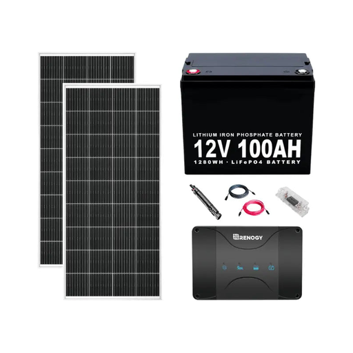 Renogy 30A/50A DC-DC Charger + 12V Battery Bank + 200W 12V Mono Solar Panels Complete RV Solar Kit