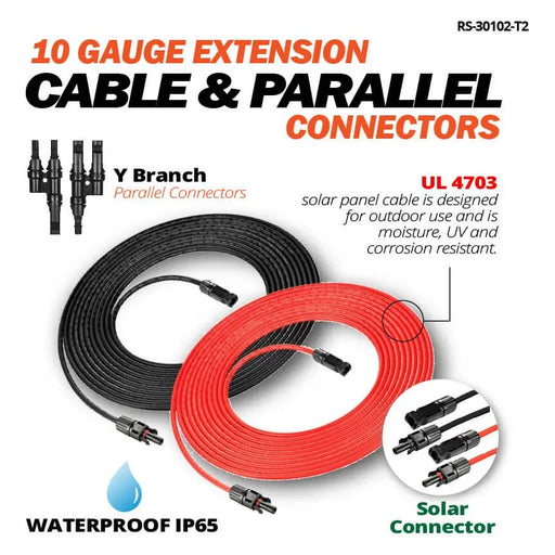 Rich Solar 10 Gauge (10AWG) Solar Panel Extension Cable Wire with Parallel Connectors