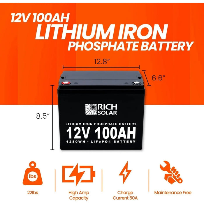 Rich Solar 12V 100Ah LiFePO4 Lithium Iron Phosphate Battery