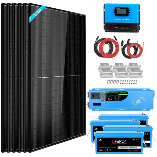 Sungold Power Off Grid Solar Kit 6000W 48VDC 120V/240V Lifepo4 10.24KWh Lithium Battery 6 X 370 Watt Solar Panels SGK-PRO64