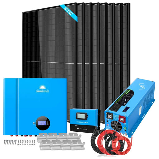 Sungold Power Off-Grid Solar Kit 6000W 48VDC 120V/240V LIFEPO4 10.48KWH Server Rack Lithium Battery 8 X 370 Watts Solar Panels SGR-6KL48S