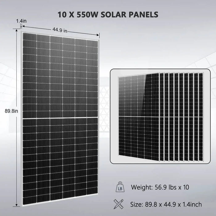 SunGoldPower 10 x 550 Watts Solar Panels + 4 x 5.12KWH Powerwall Lithium Battery + 10KW 48VDC 120V/240V Solar Inverter Off-Grid Solar Kit SGM-10K20