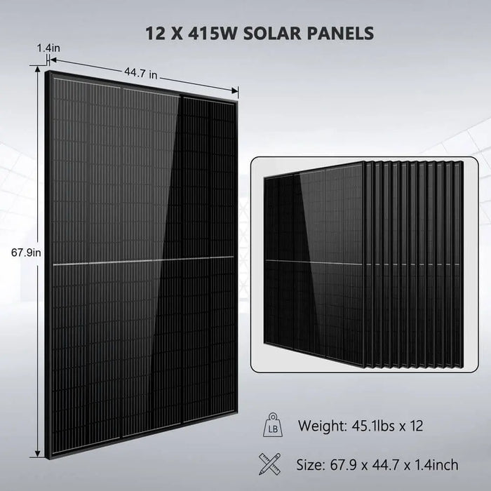 SunGoldPower 12 x 415W Solar Panels + 4 x 5.12KWH Lithium Battery + 8000W 48VDC 120V/240V Solar Inverter Off-Grid Solar Kit SGM-8K20