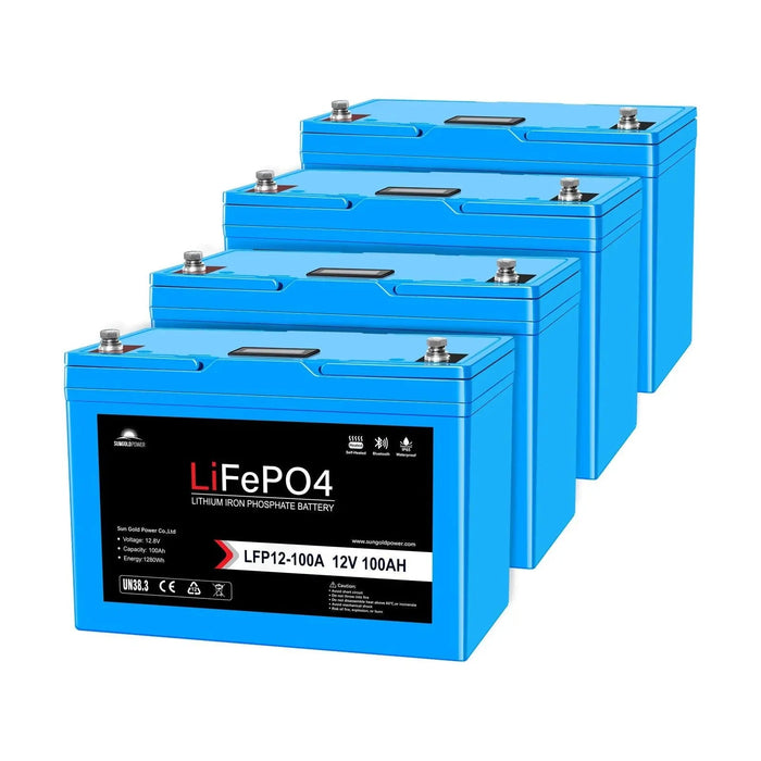 SunGoldPower 4 X 12V 100AH Deep Cycle Lithium Battery with Bluetooth, Self-Heating & IP65