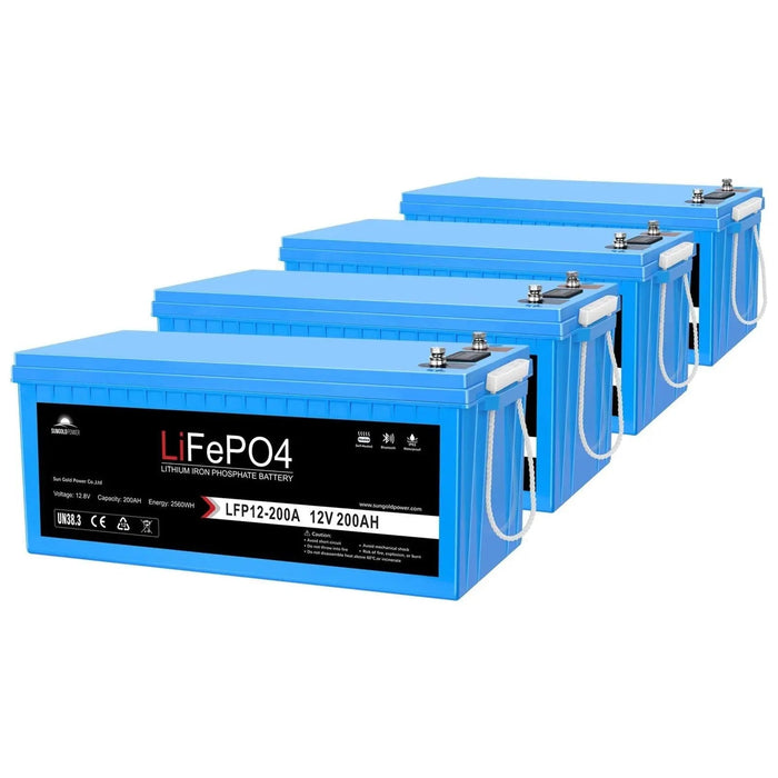 SunGoldPower 4 x 12V 200AH LIFEPO4 Deep Cycle Lithium Battery with Bluetooth, Self-Heating & IP65