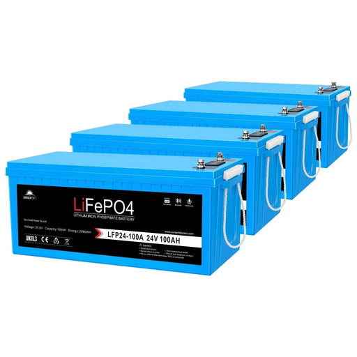 SunGoldPower 4 x 24V 100AH LIFEPO4 Deep Cycle Lithium Battery with Bluetooth, Self-Heating & IP65