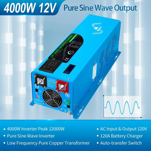 SunGoldPower 4000W 12VDC 120V/240V Inverter + LIFEPO4 Battery + 1200 Watts Solar Panels Off-Grid Solar Kit SGK-PR4S