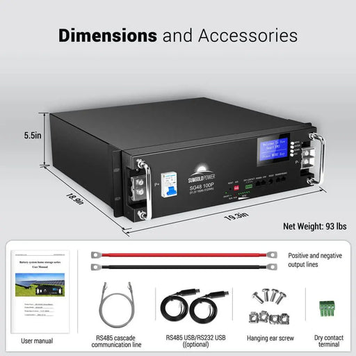 SunGoldPower 48V 100AH Server Rack LIFEPO4 Lithium Battery SG48100P