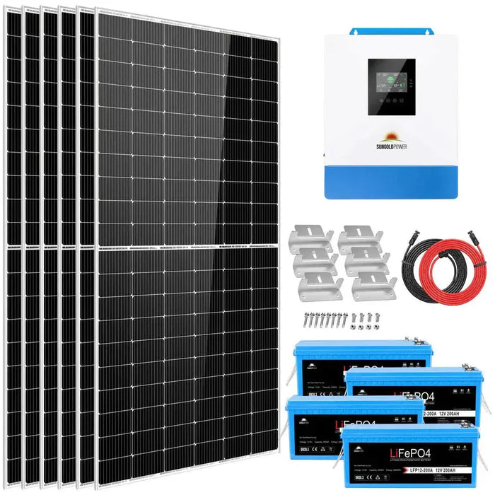 SunGoldPower 5000W 48V 120V Output Inverter + 10.24KWH Lithium Battery + 2700 Watts Solar Panel Solar Kit SGK-5PRO