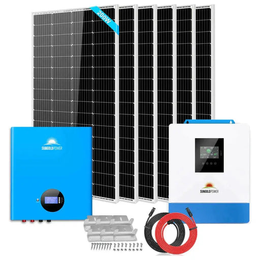 SunGoldPower 5000W 48VDC 120V Inverter + 5.12KWH Powerwall Battery + 6 x 200 Watts Solar Panels Off-Grid Solar Kit SGM-5K5E