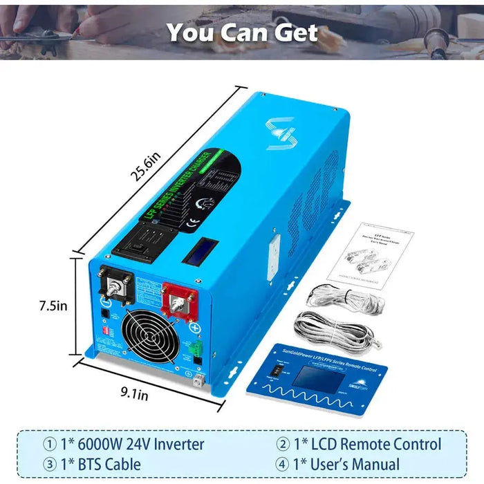 SunGoldPower 6000W DC 24V Split Phase Pure Sine Wave Inverter with Charger